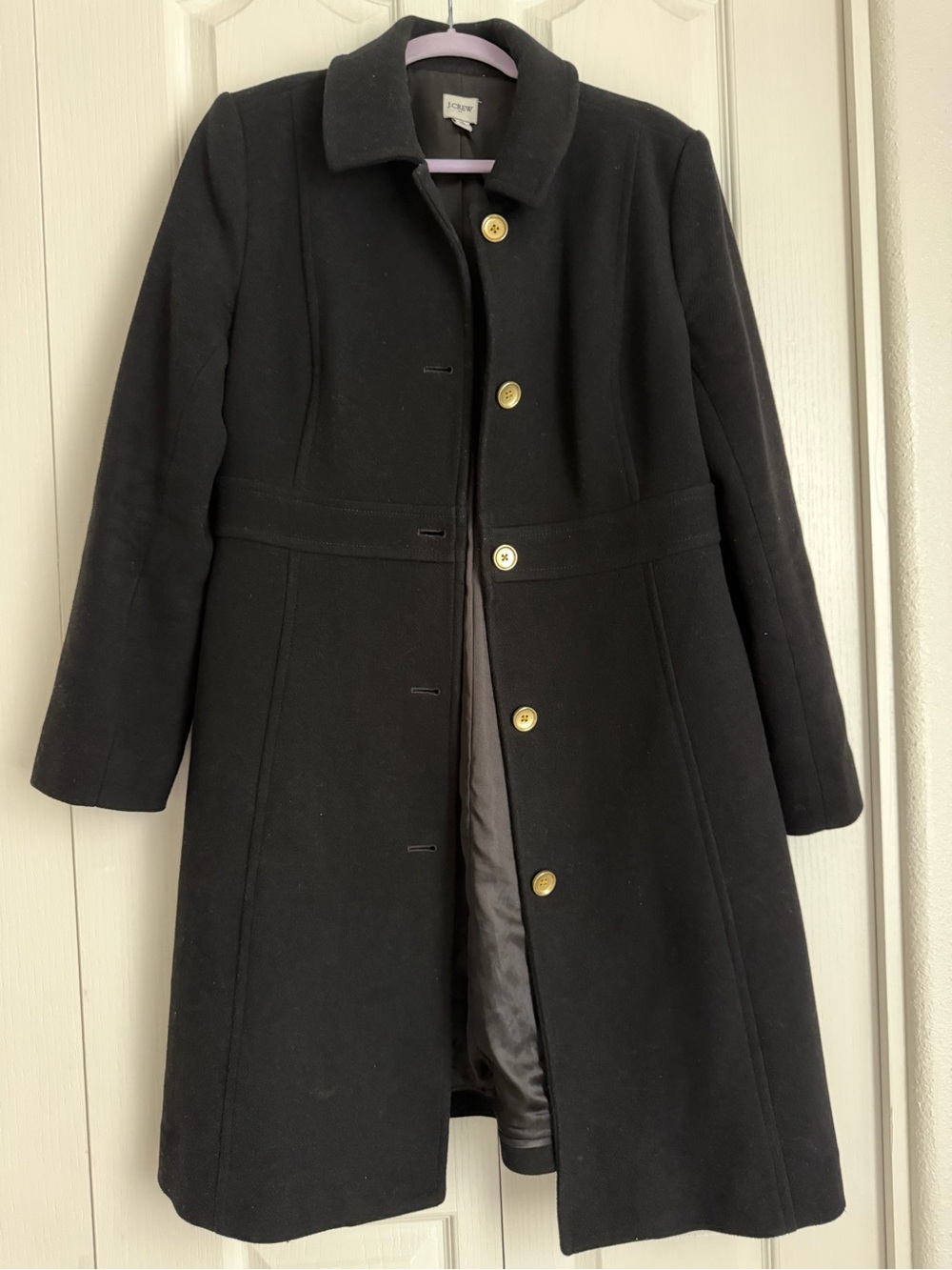 J. Crew Black Wool Blend Pea Coat with Gold Buttons